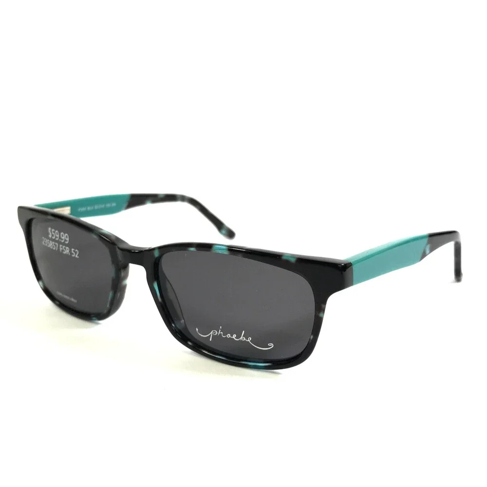 Phoebe Sunglasses P268 BLK Black Green Rectangle Frames w/ Gray Lenses 52-16-135